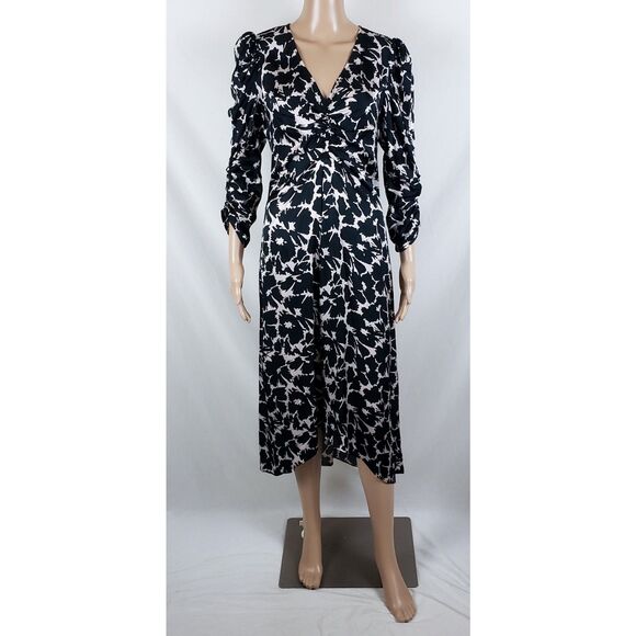 Gap Midi Ruched Dress Womens S Black White Floral Classic Elegant Chic - Picture 1 of 12